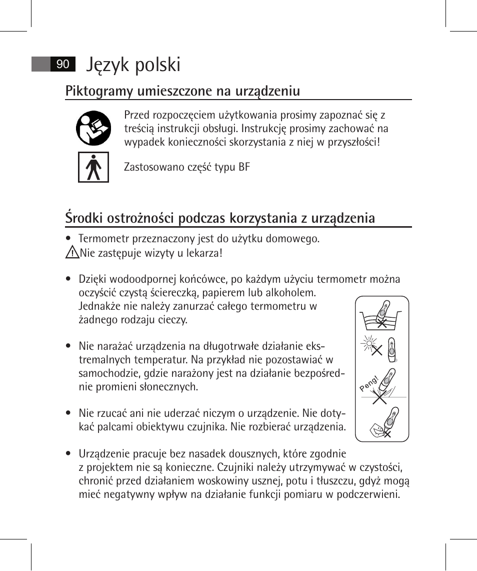 Język polski, Piktogramy umieszczone na urządzeniu | AEG FT 4925 User Manual | Page 90 / 138