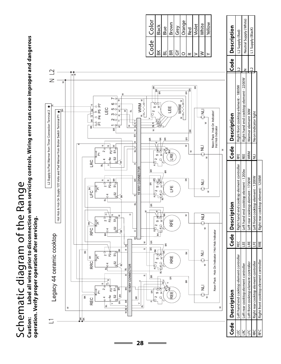 Schematic diag ram of the r ange, Code c olor | Aga Ranges LEGACY F107411-01 User Manual | Page 28 / 32