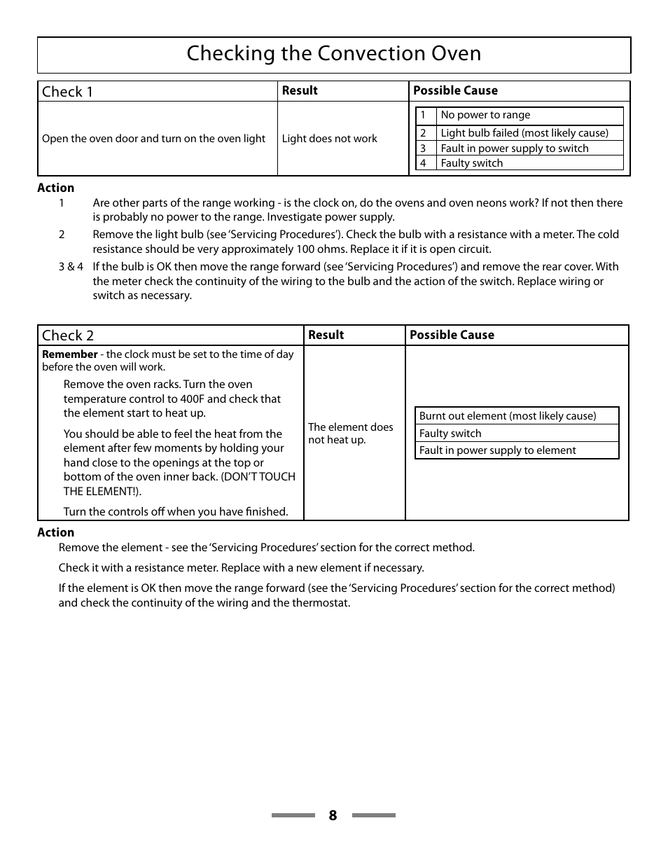 Checking the convection oven, 8check 1, Check 2 | Aga Ranges LEGACY F107411-01 User Manual | Page 8 / 32