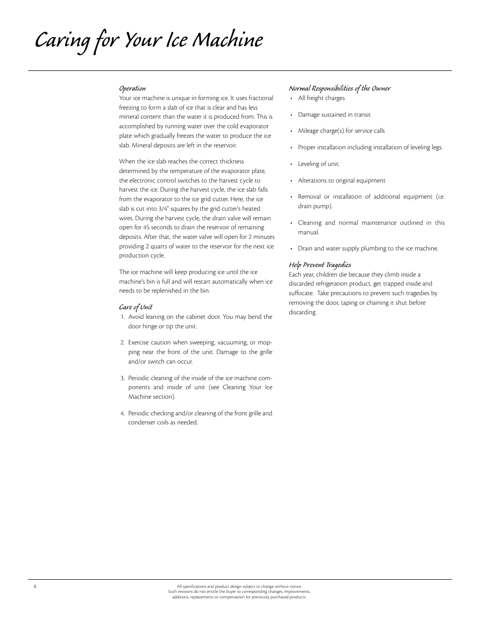 Caring for your ice machine | Aga Ranges Aga 30AIM 115V User Manual | Page 7 / 17