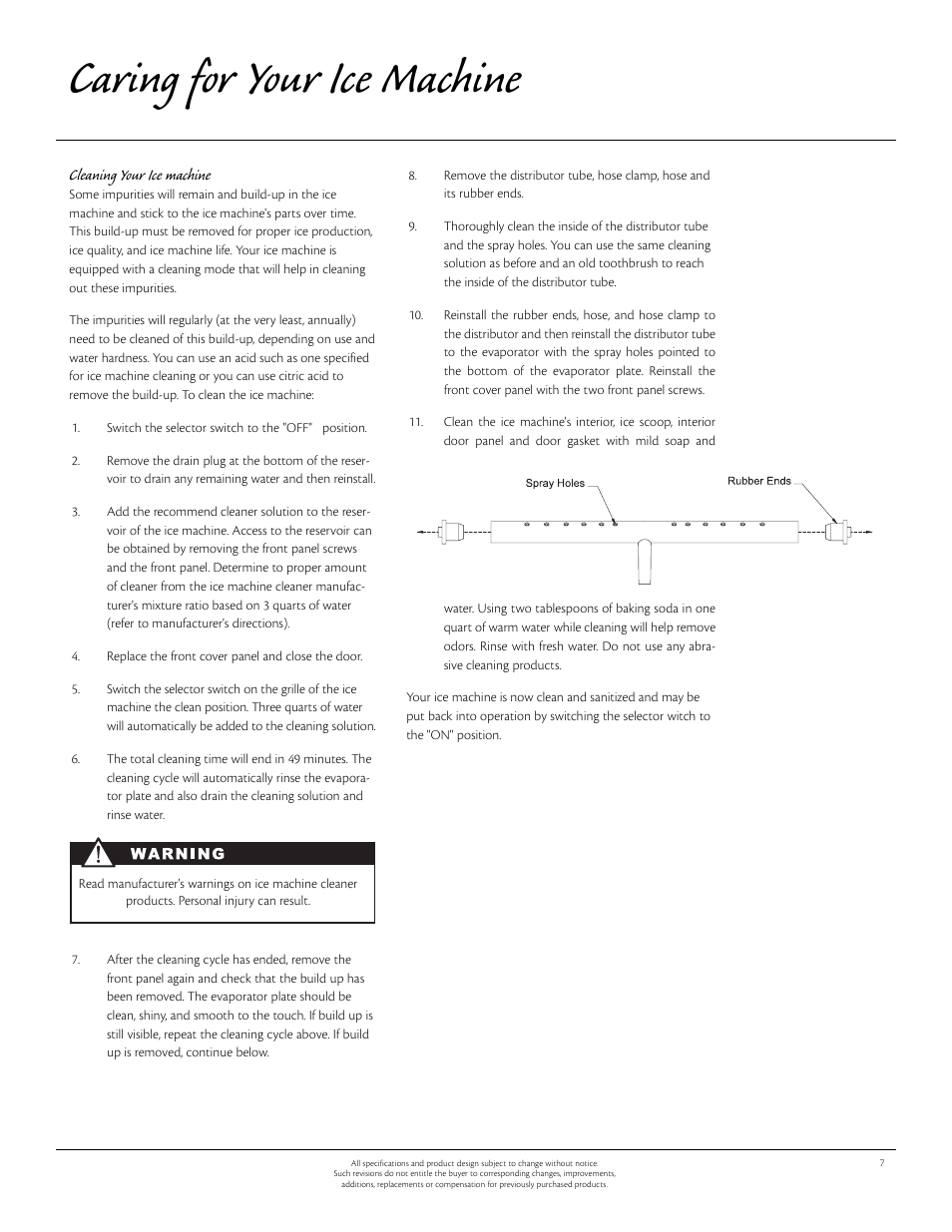 Caring for your ice machine | Aga Ranges Aga 30AIM 115V User Manual | Page 8 / 17