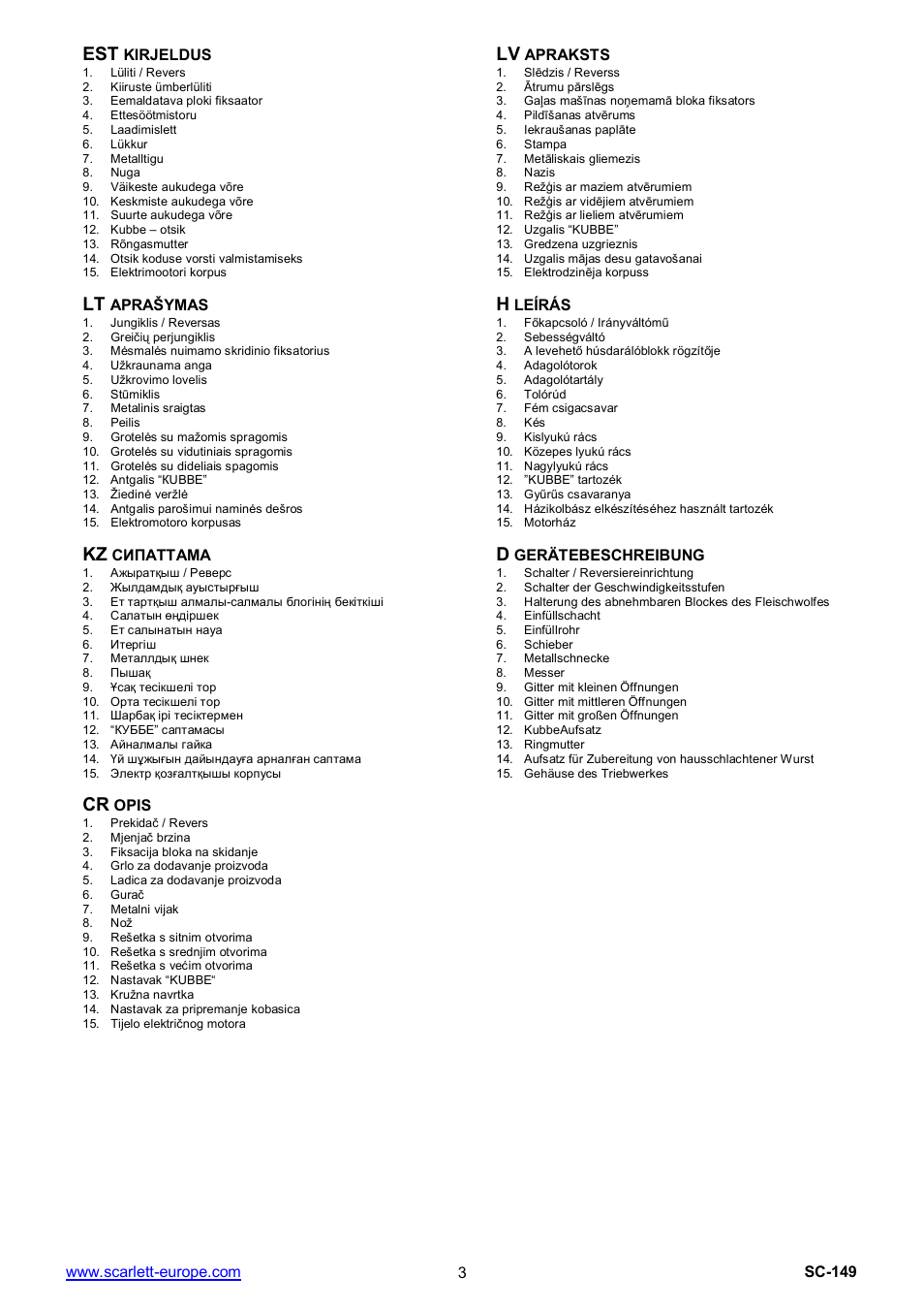 Kz d | Scarlett SC-149 User Manual | Page 3 / 18