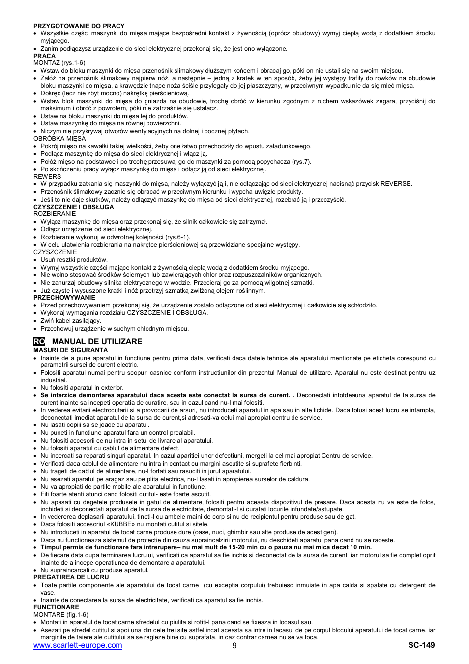 Ro manual de utilizare | Scarlett SC-149 User Manual | Page 9 / 18