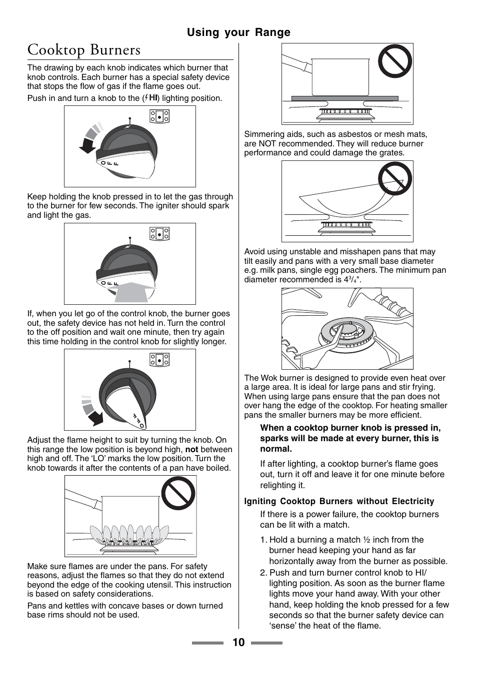 Cooktop burners, 10 using your range | Aga Ranges U104601-01 User Manual | Page 10 / 52