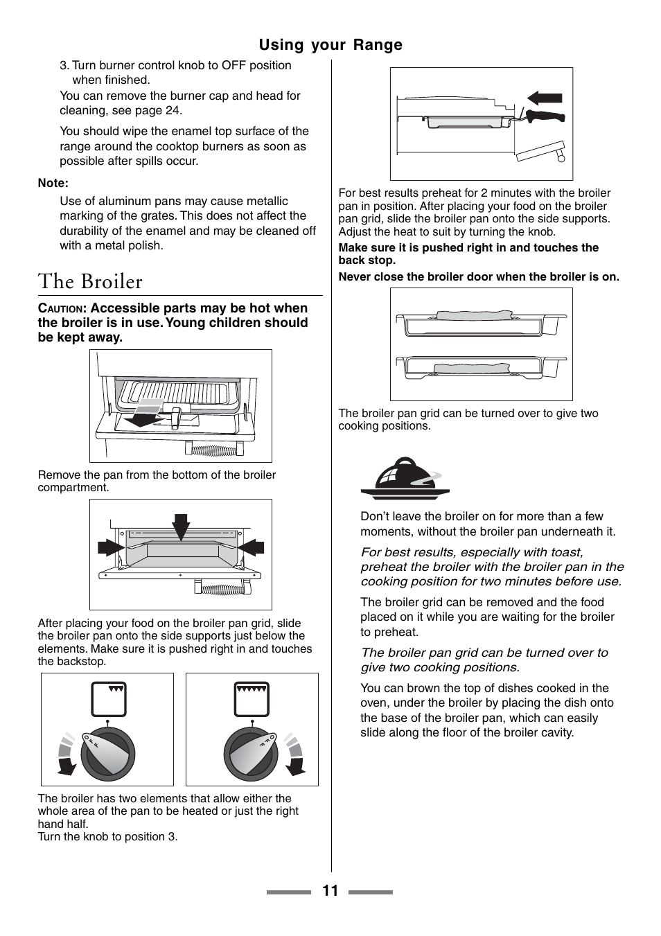The broiler, 11 using your range | Aga Ranges U104601-01 User Manual | Page 11 / 52
