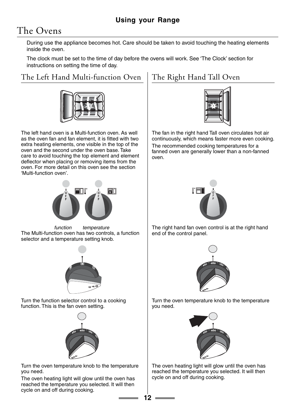The ovens, 12 using your range | Aga Ranges U104601-01 User Manual | Page 12 / 52