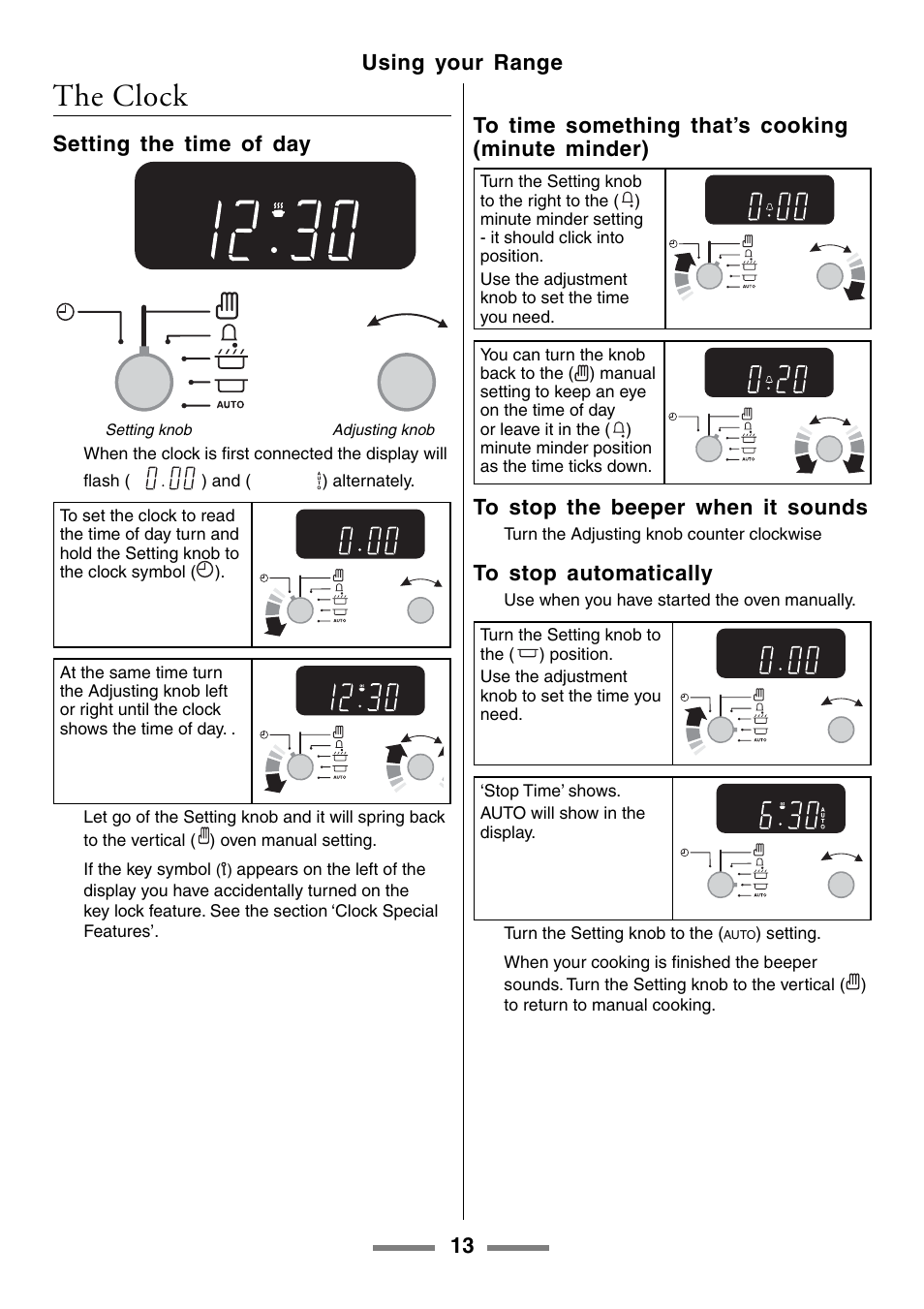 The clock, 13 using your range, Setting the time of day | Aga Ranges U104601-01 User Manual | Page 13 / 52