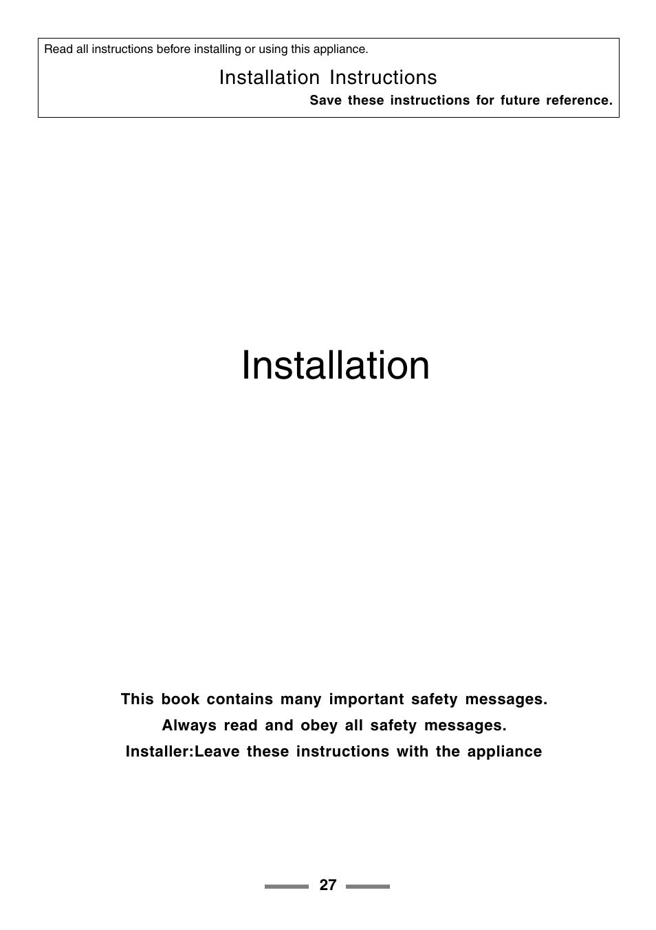 Installation | Aga Ranges U104601-01 User Manual | Page 27 / 52