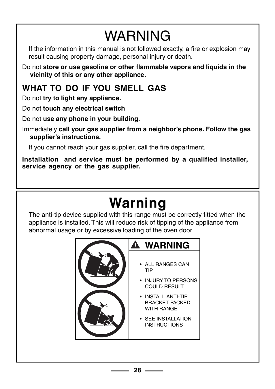 Warning, What to do if you smell gas | Aga Ranges U104601-01 User Manual | Page 28 / 52