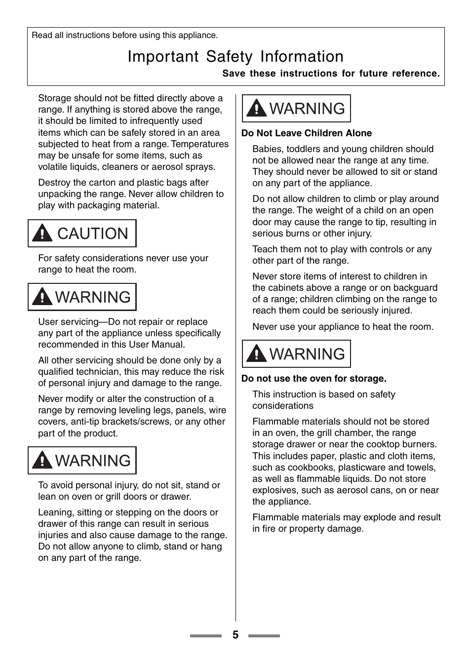 Important safety information | Aga Ranges U104601-01 User Manual | Page 5 / 52