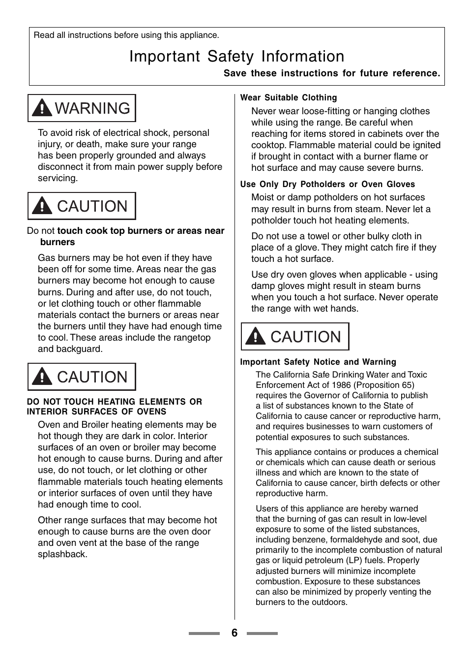 Important safety information | Aga Ranges U104601-01 User Manual | Page 6 / 52