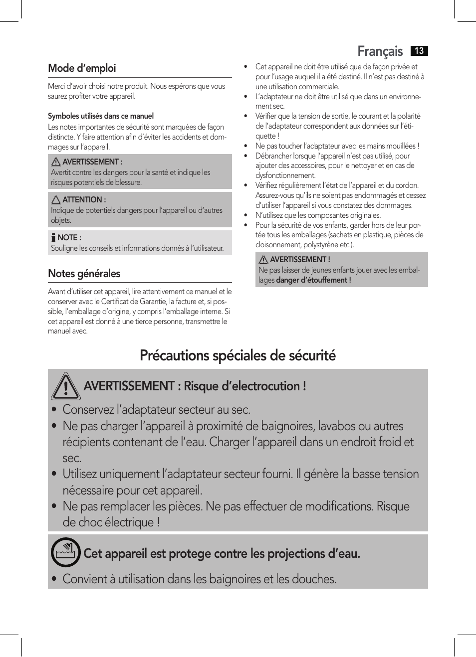 Précautions spéciales de sécurité, Français | AEG BHT 5640 User Manual | Page 13 / 54