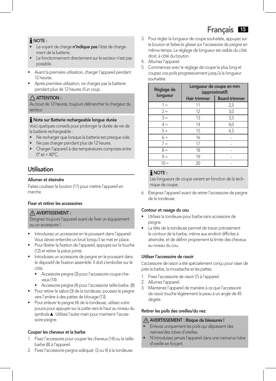 Français, Utilisation | AEG BHT 5640 User Manual | Page 15 / 54