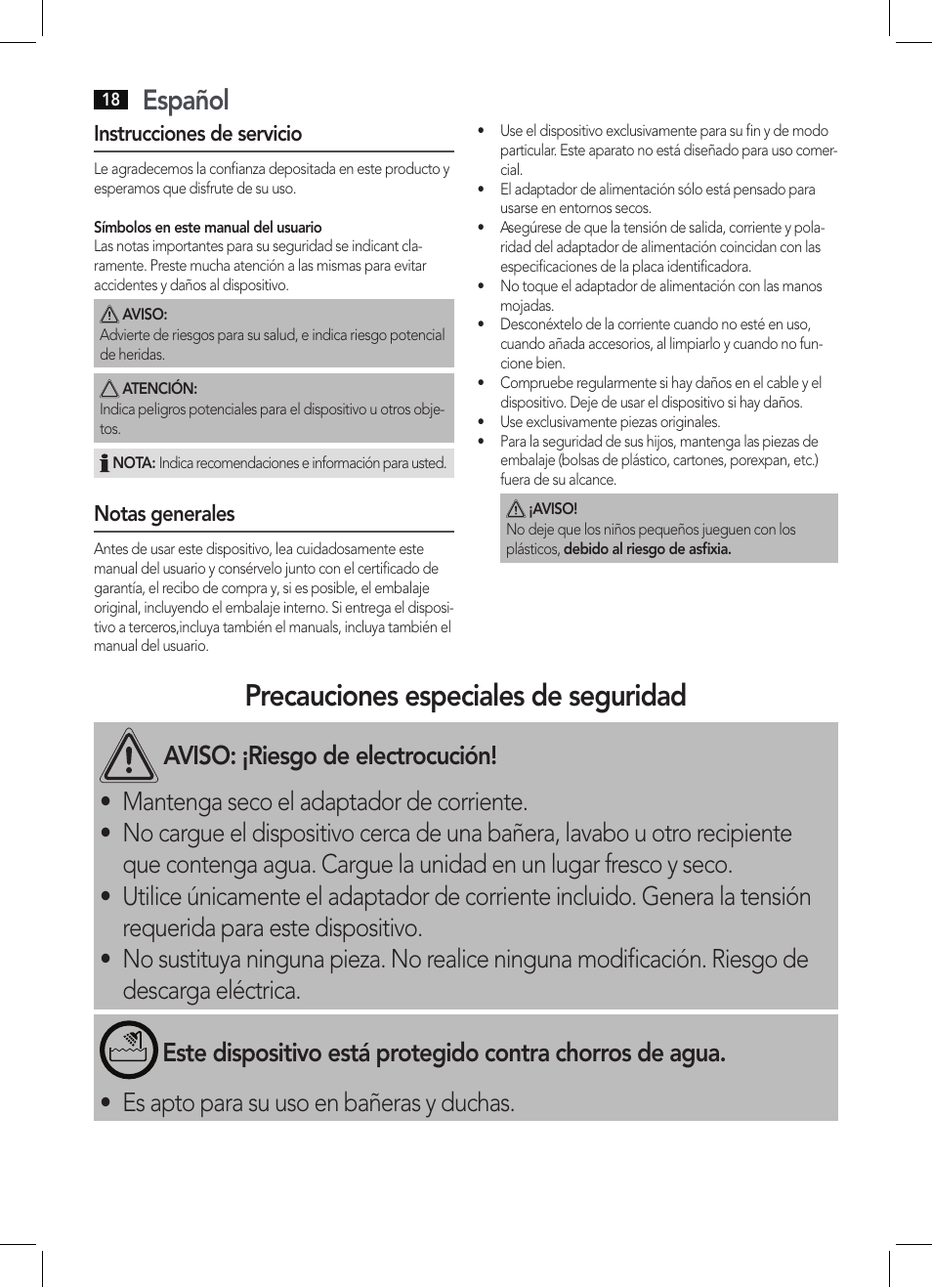 Precauciones especiales de seguridad, Español | AEG BHT 5640 User Manual | Page 18 / 54
