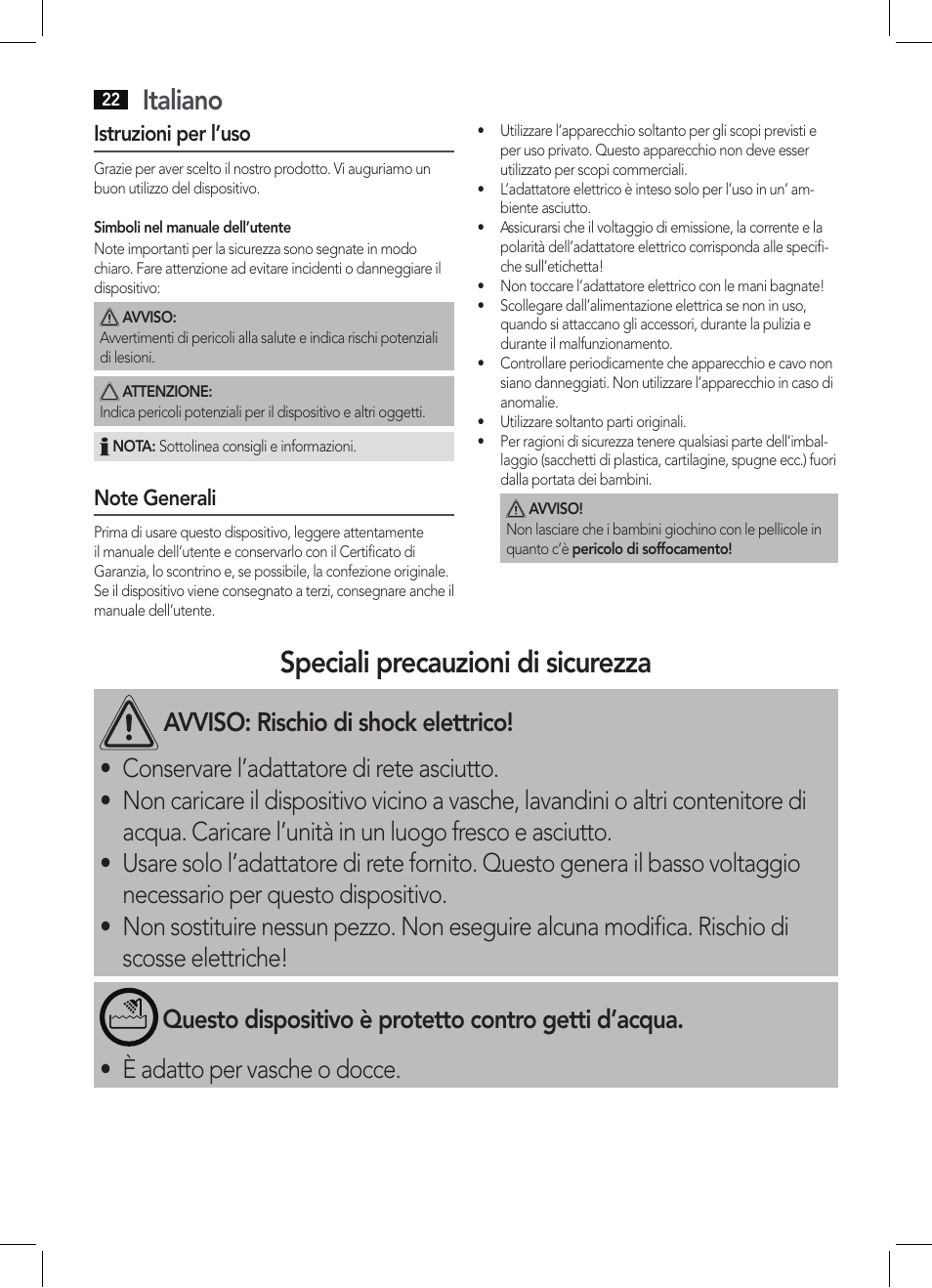 Speciali precauzioni di sicurezza, Italiano | AEG BHT 5640 User Manual | Page 22 / 54