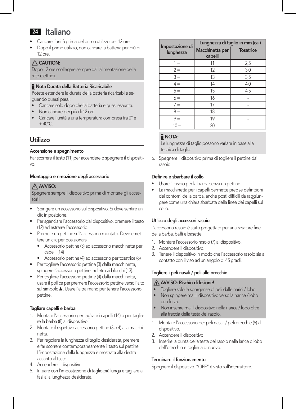 Italiano, Utilizzo | AEG BHT 5640 User Manual | Page 24 / 54