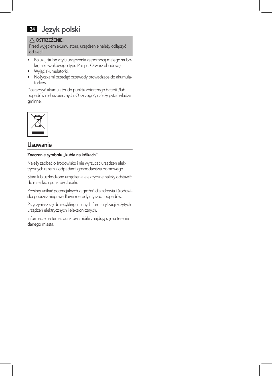 Język polski, Usuwanie | AEG BHT 5640 User Manual | Page 34 / 54