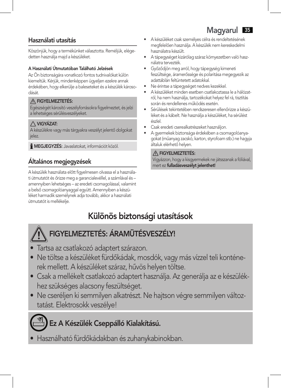 Különös biztonsági utasítások, Magyarul | AEG BHT 5640 User Manual | Page 35 / 54