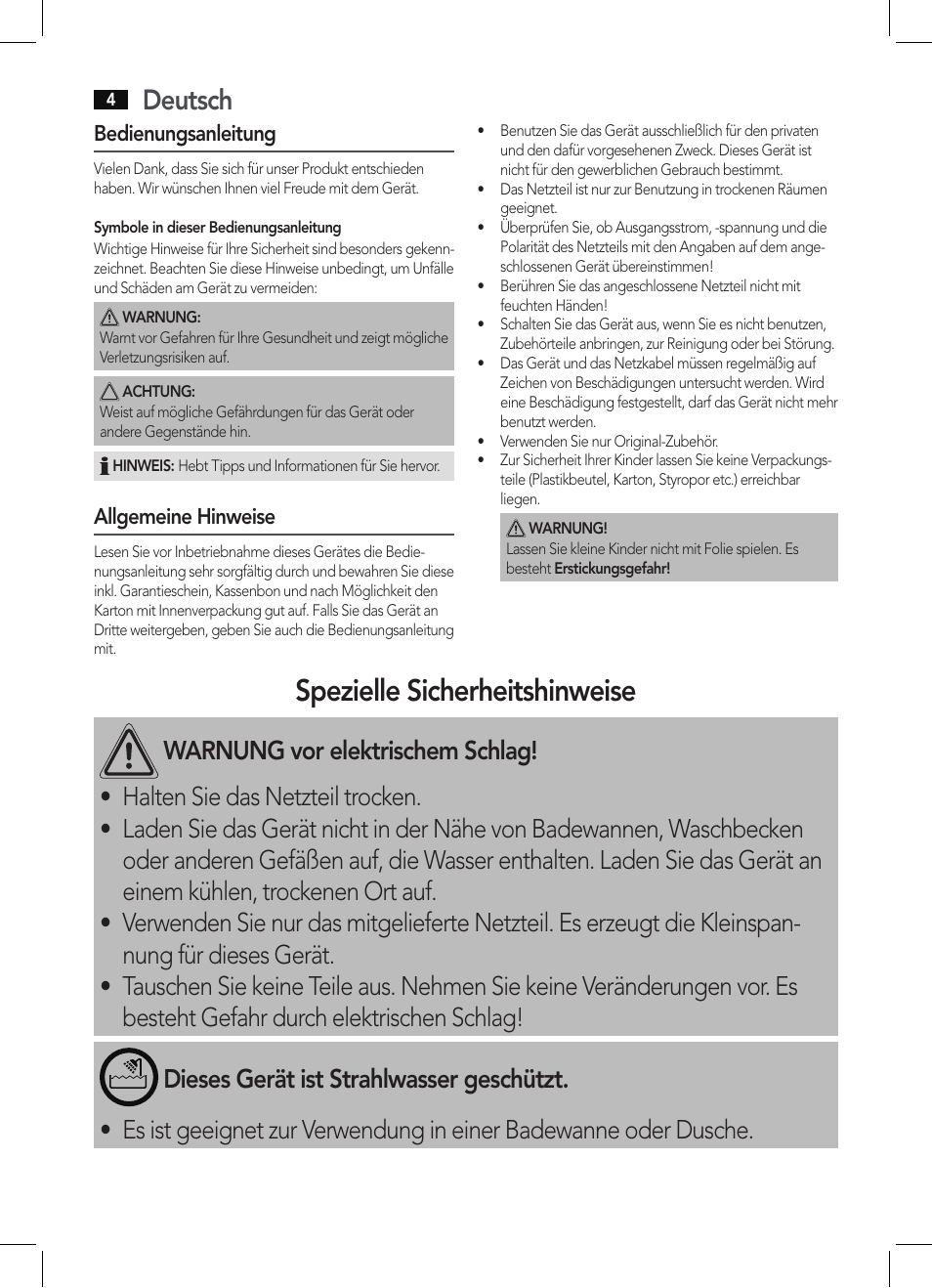 Spezielle sicherheitshinweise, Deutsch | AEG BHT 5640 User Manual | Page 4 / 54