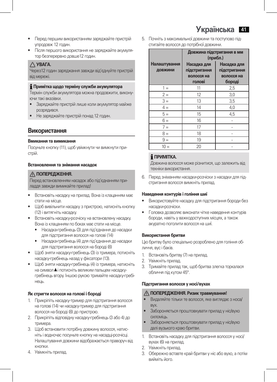 Українська, Використання | AEG BHT 5640 User Manual | Page 41 / 54