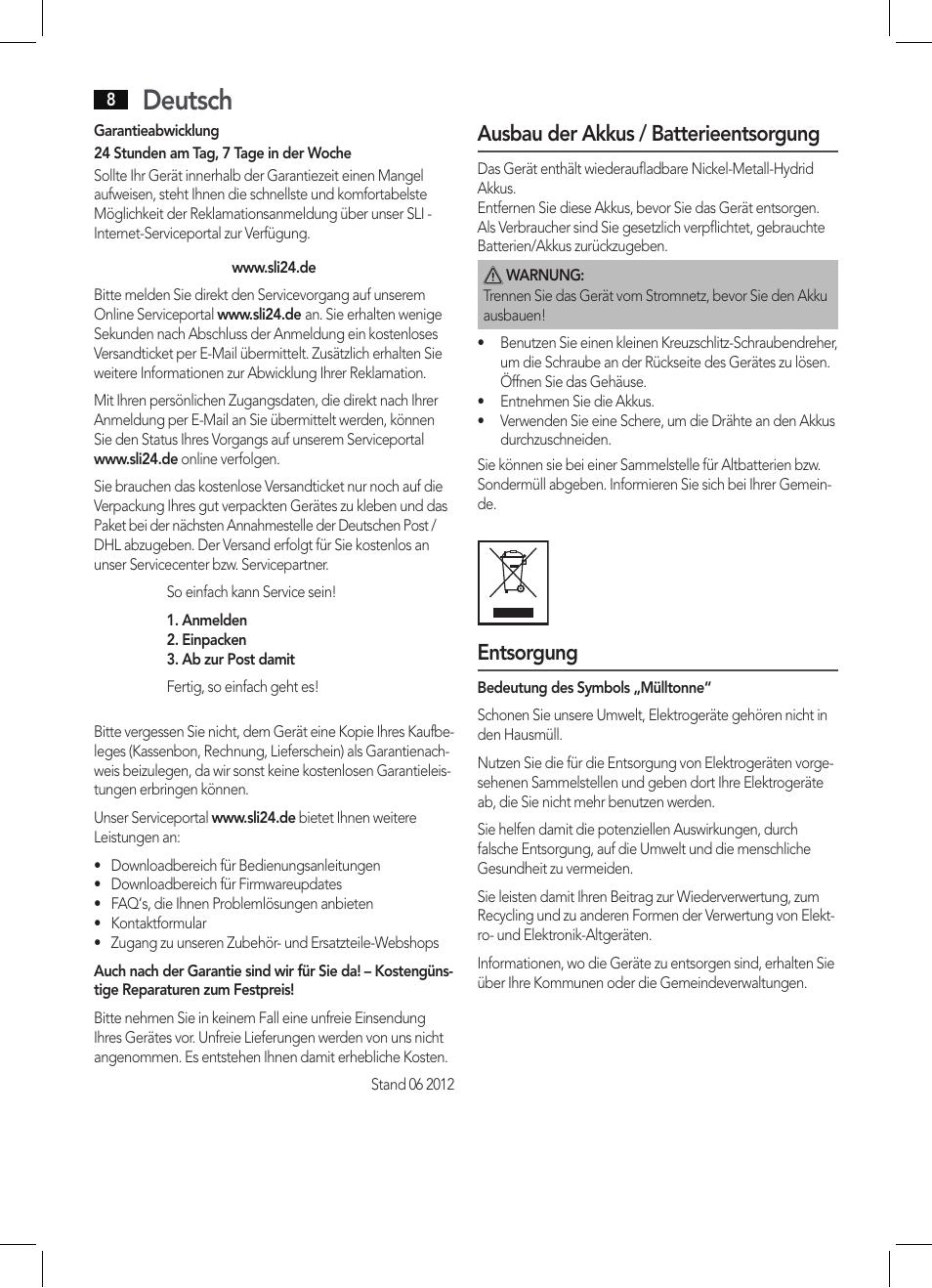 Deutsch, Ausbau der akkus / batterieentsorgung, Entsorgung | AEG BHT 5640 User Manual | Page 8 / 54