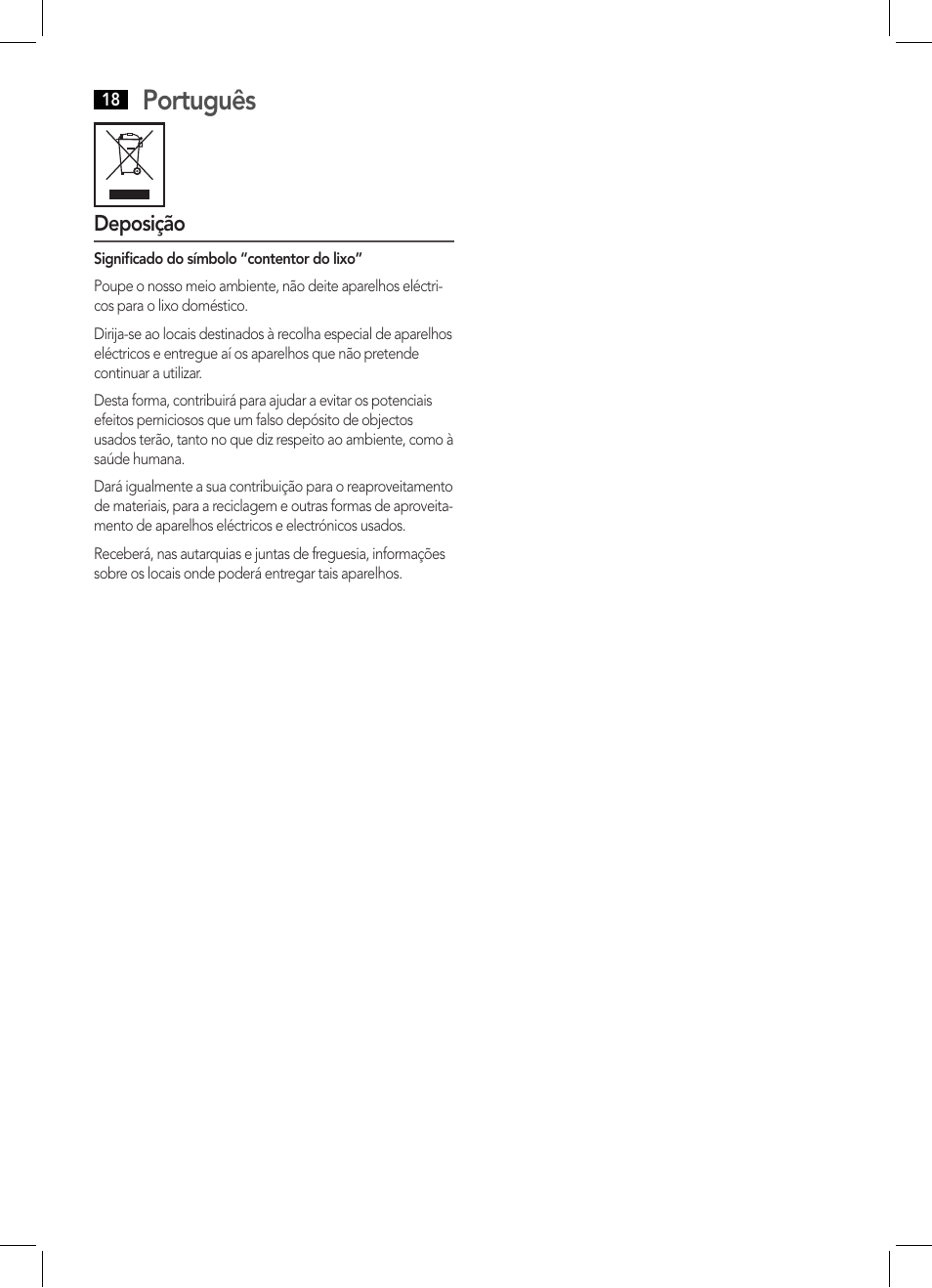 Português | AEG HCS 5577 User Manual | Page 18 / 36
