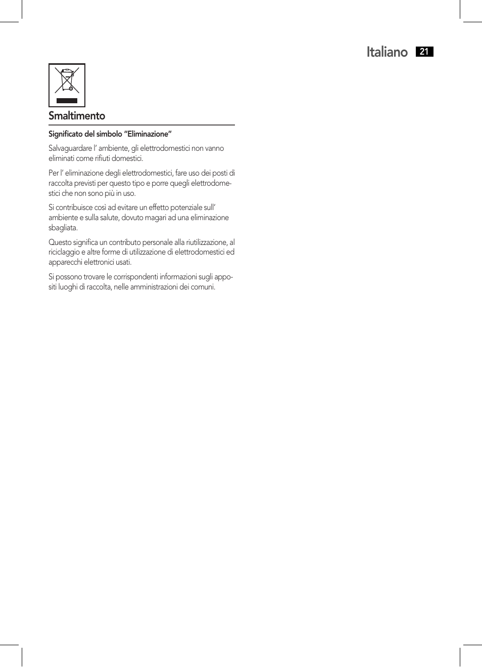 Italiano | AEG HCS 5577 User Manual | Page 21 / 36