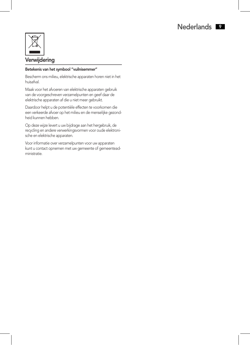 Nederlands | AEG HCS 5577 User Manual | Page 9 / 36