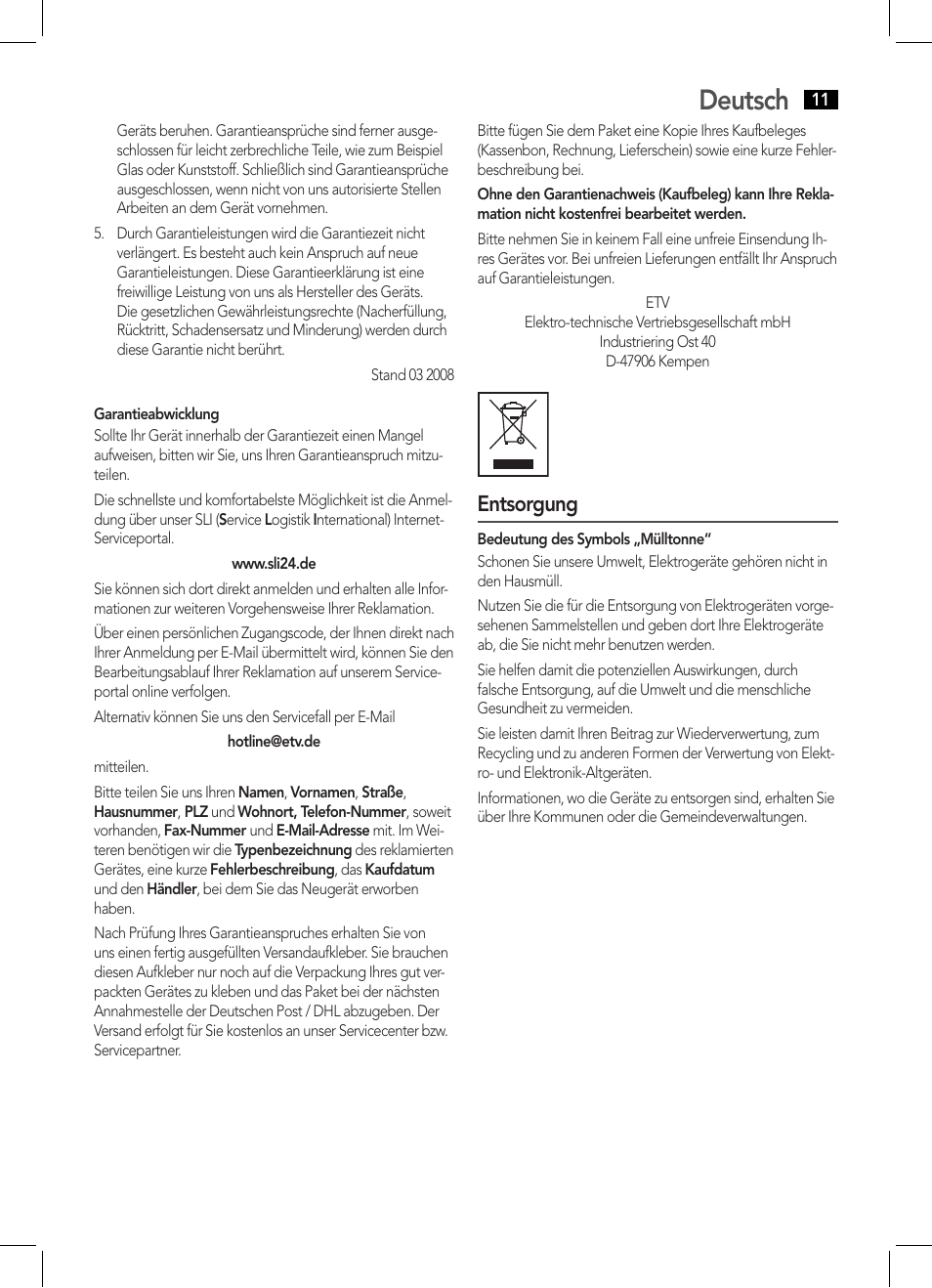 Deutsch, Entsorgung | AEG DAB 4124 User Manual | Page 11 / 42