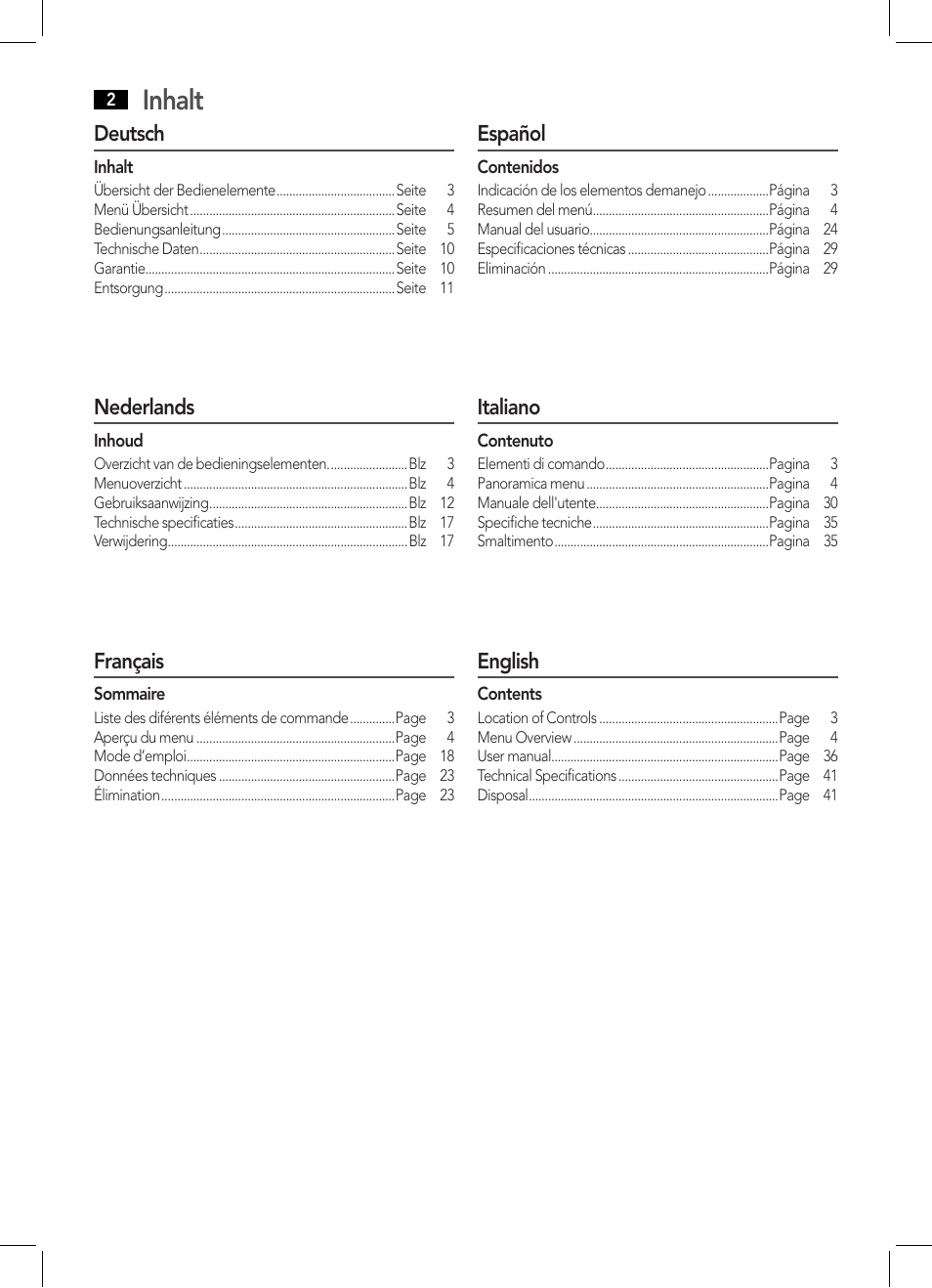 Inhalt | AEG DAB 4124 User Manual | Page 2 / 42