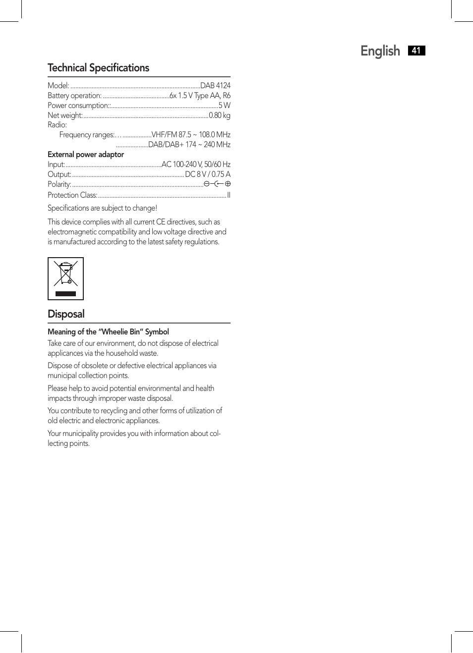 English | AEG DAB 4124 User Manual | Page 41 / 42