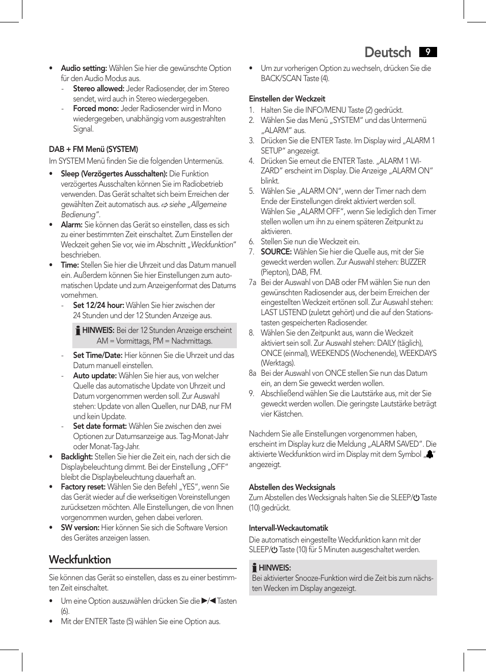 Deutsch, Weckfunktion | AEG DAB 4124 User Manual | Page 9 / 42