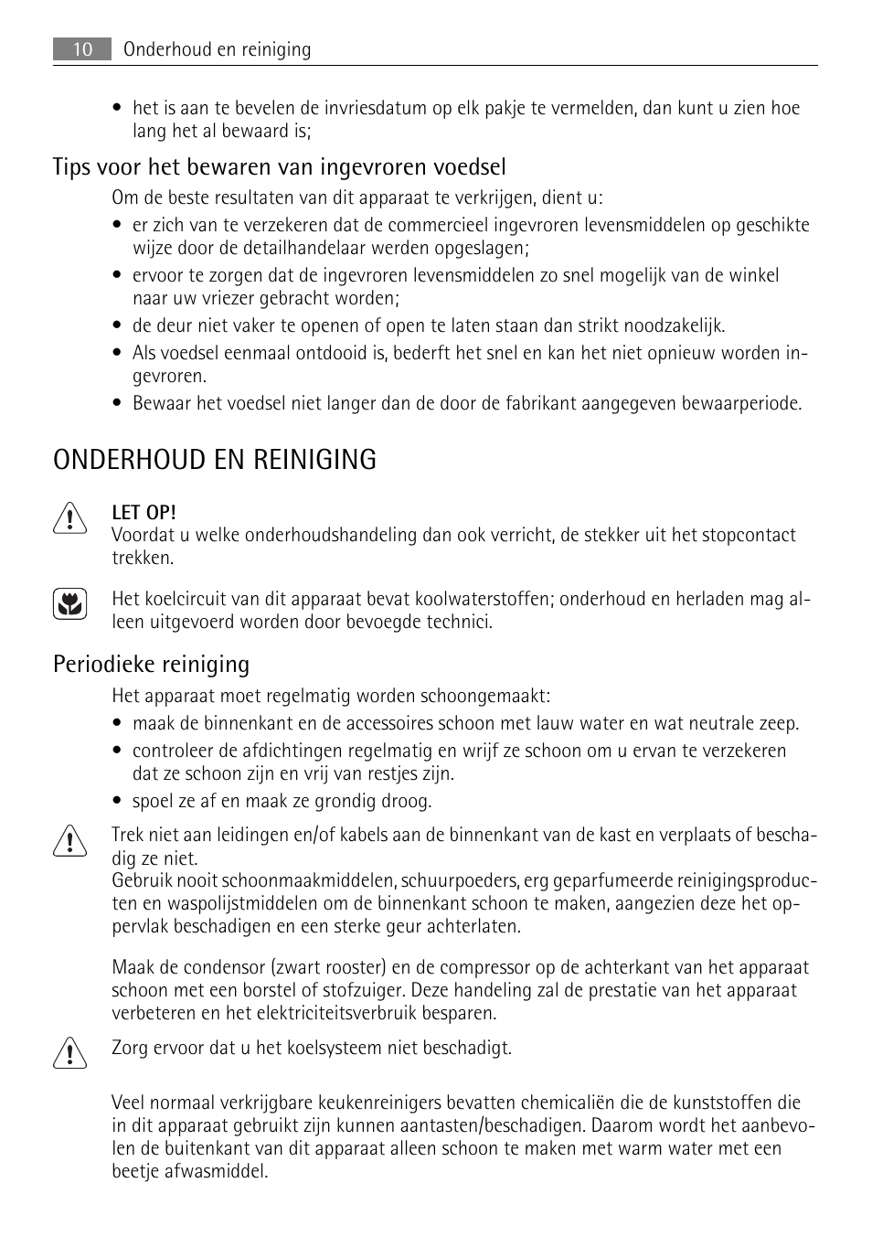 Onderhoud en reiniging, Tips voor het bewaren van ingevroren voedsel, Periodieke reiniging | AEG SDS51200S0 User Manual | Page 10 / 84