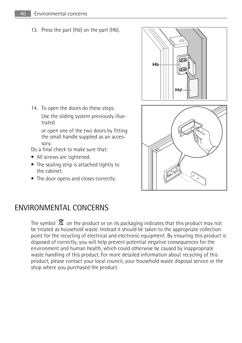 Environmental concerns | AEG SDS51200S0 User Manual | Page 40 / 84