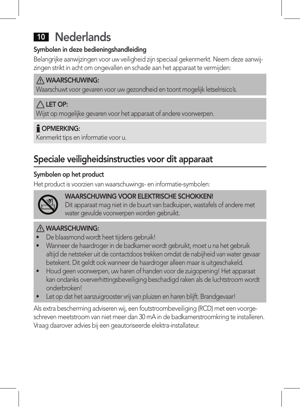 Nederlands, Speciale veiligheidsinstructies voor dit apparaat | AEG HT 5579 User Manual | Page 10 / 52