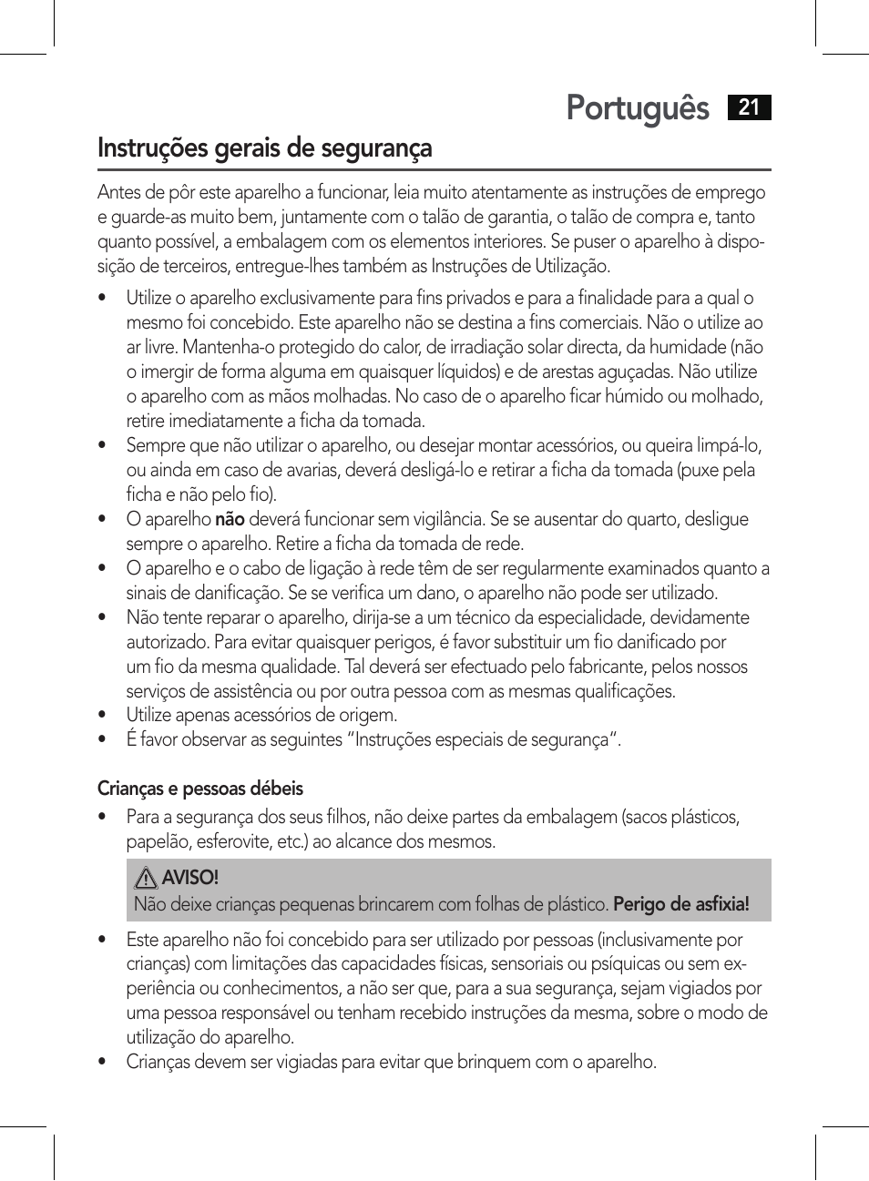 Português, Instruções gerais de segurança | AEG HT 5579 User Manual | Page 21 / 52