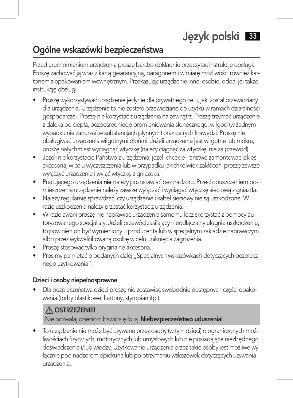 Język polski, Ogólne wskazówki bezpieczeństwa | AEG HT 5579 User Manual | Page 33 / 52