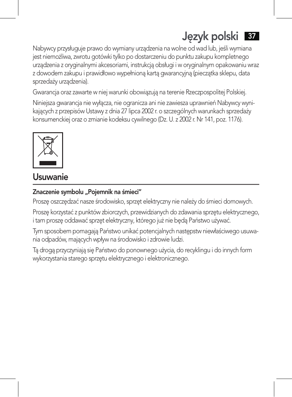 Język polski | AEG HT 5579 User Manual | Page 37 / 52