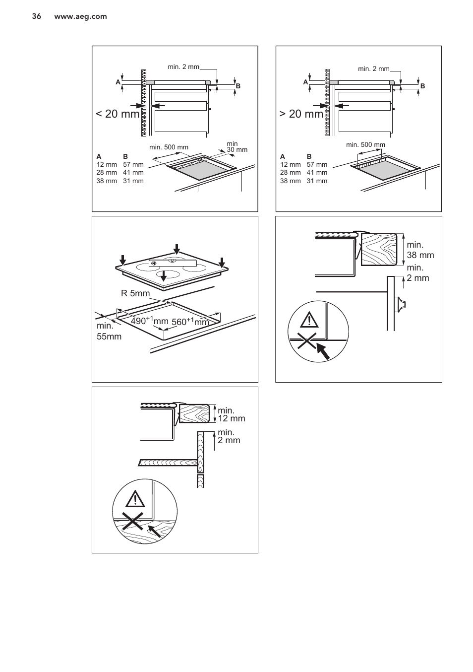 20 mm > 20 mm | AEG HK653320FB User Manual | Page 36 / 60