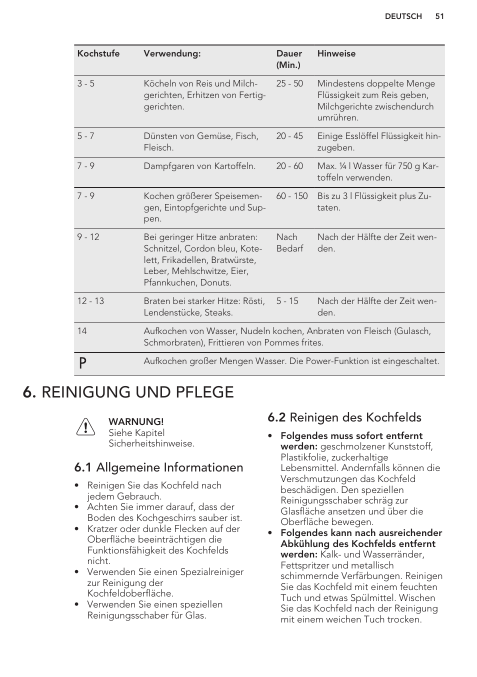 Reinigung und pflege, 1 allgemeine informationen, 2 reinigen des kochfelds | AEG HK653320FB User Manual | Page 51 / 60