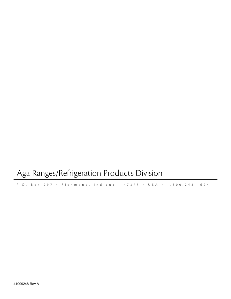 Aga ranges/refrigeration products division | Aga Ranges 115V User Manual | Page 12 / 12