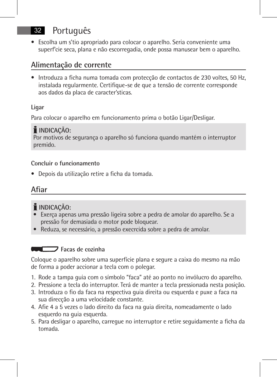 Português, Alimentação de corrente, Afiar | AEG MSS 5572 User Manual | Page 32 / 74