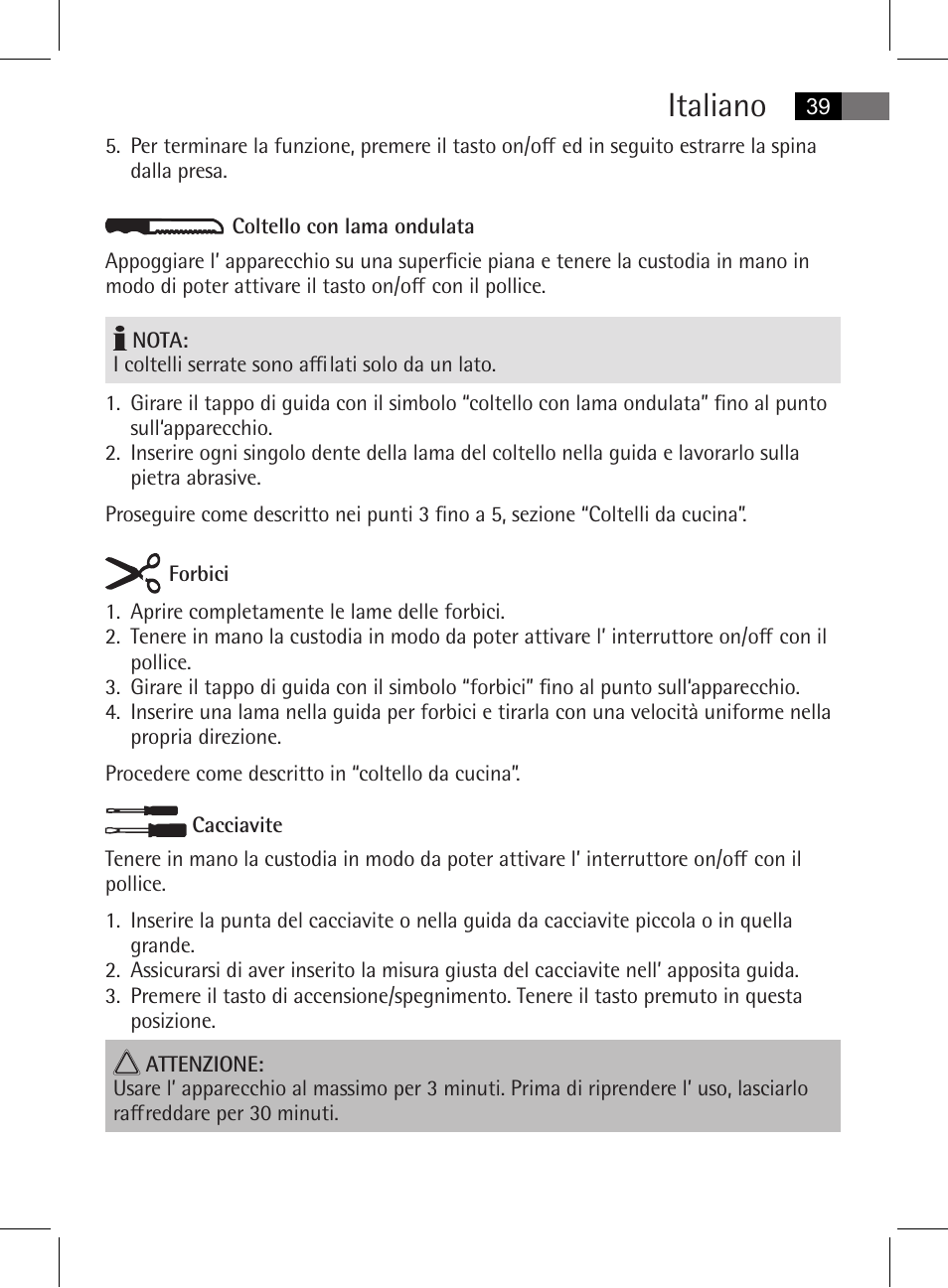 Italiano | AEG MSS 5572 User Manual | Page 39 / 74