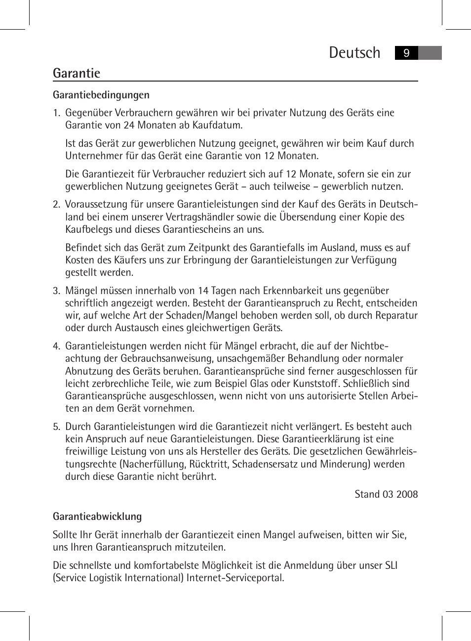 Deutsch, Garantie | AEG MSS 5572 User Manual | Page 9 / 74