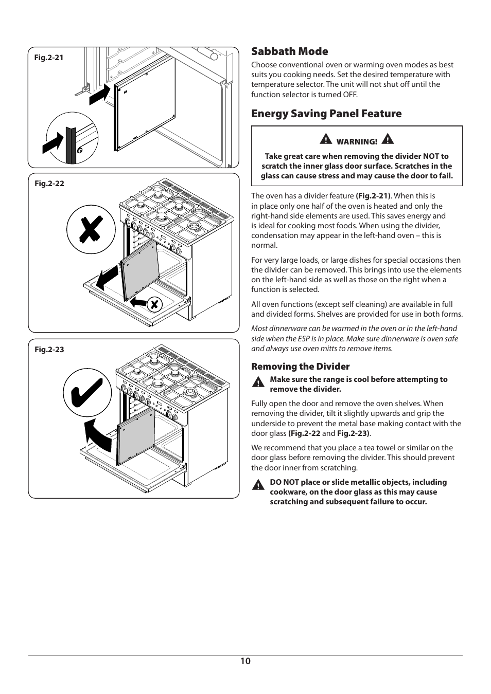 Sabbath mode, Energy saving panel feature | Aga Ranges DUAL FUEL U110054 - 03A User Manual | Page 12 / 48