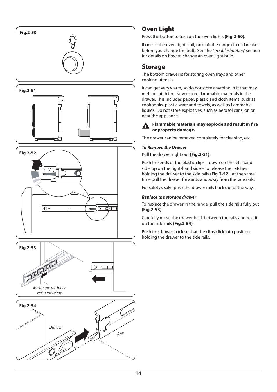 Oven light, Storage | Aga Ranges DUAL FUEL U110054 - 03A User Manual | Page 16 / 48