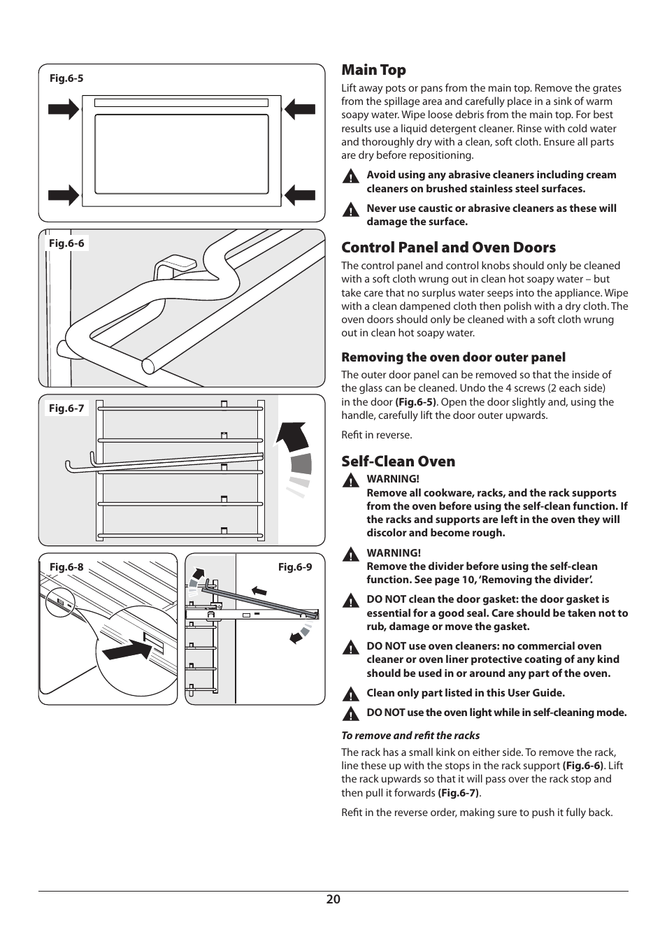 Main top, Control panel and oven doors, Self-clean oven | Aga Ranges DUAL FUEL U110054 - 03A User Manual | Page 22 / 48