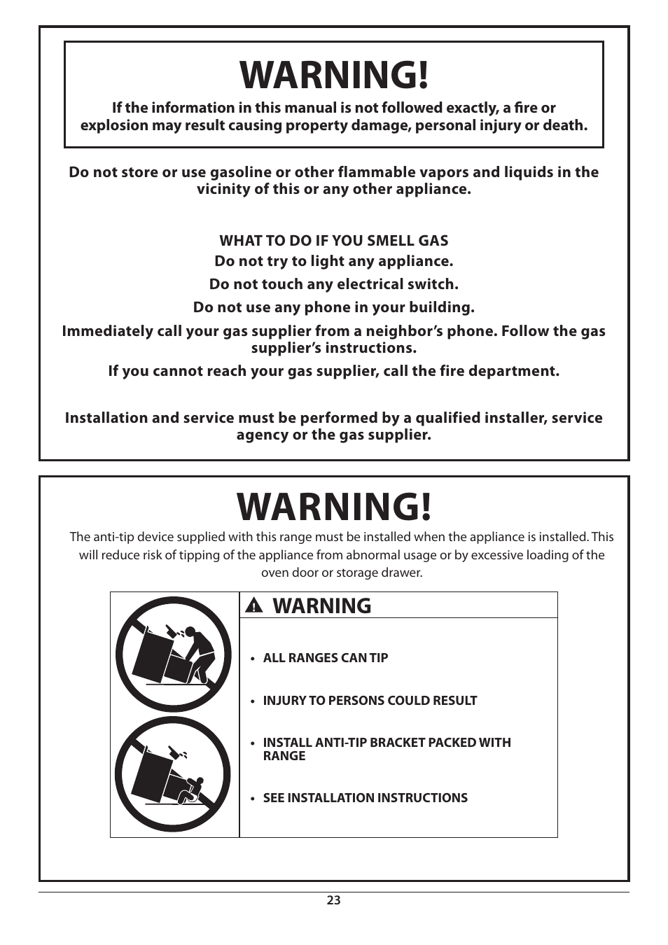 Warning | Aga Ranges DUAL FUEL U110054 - 03A User Manual | Page 25 / 48