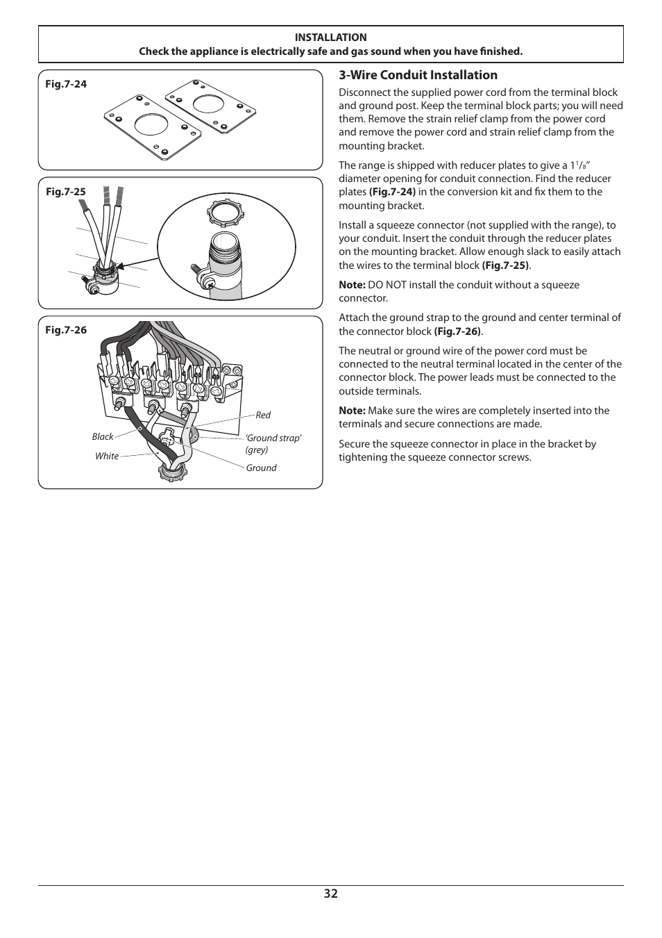 32 3-wire conduit installation | Aga Ranges DUAL FUEL U110054 - 03A User Manual | Page 34 / 48