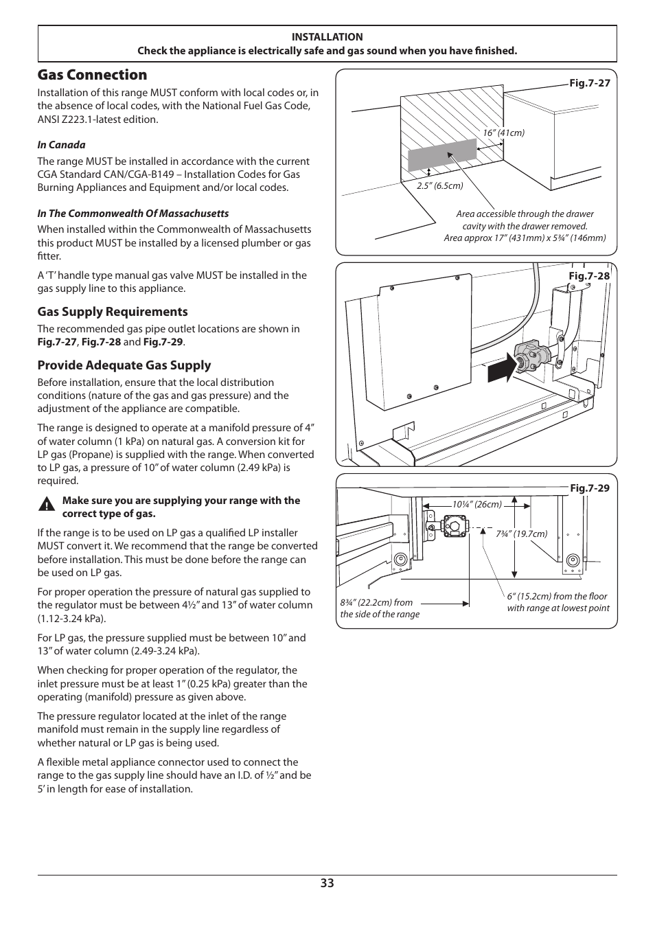 Gas connection | Aga Ranges DUAL FUEL U110054 - 03A User Manual | Page 35 / 48